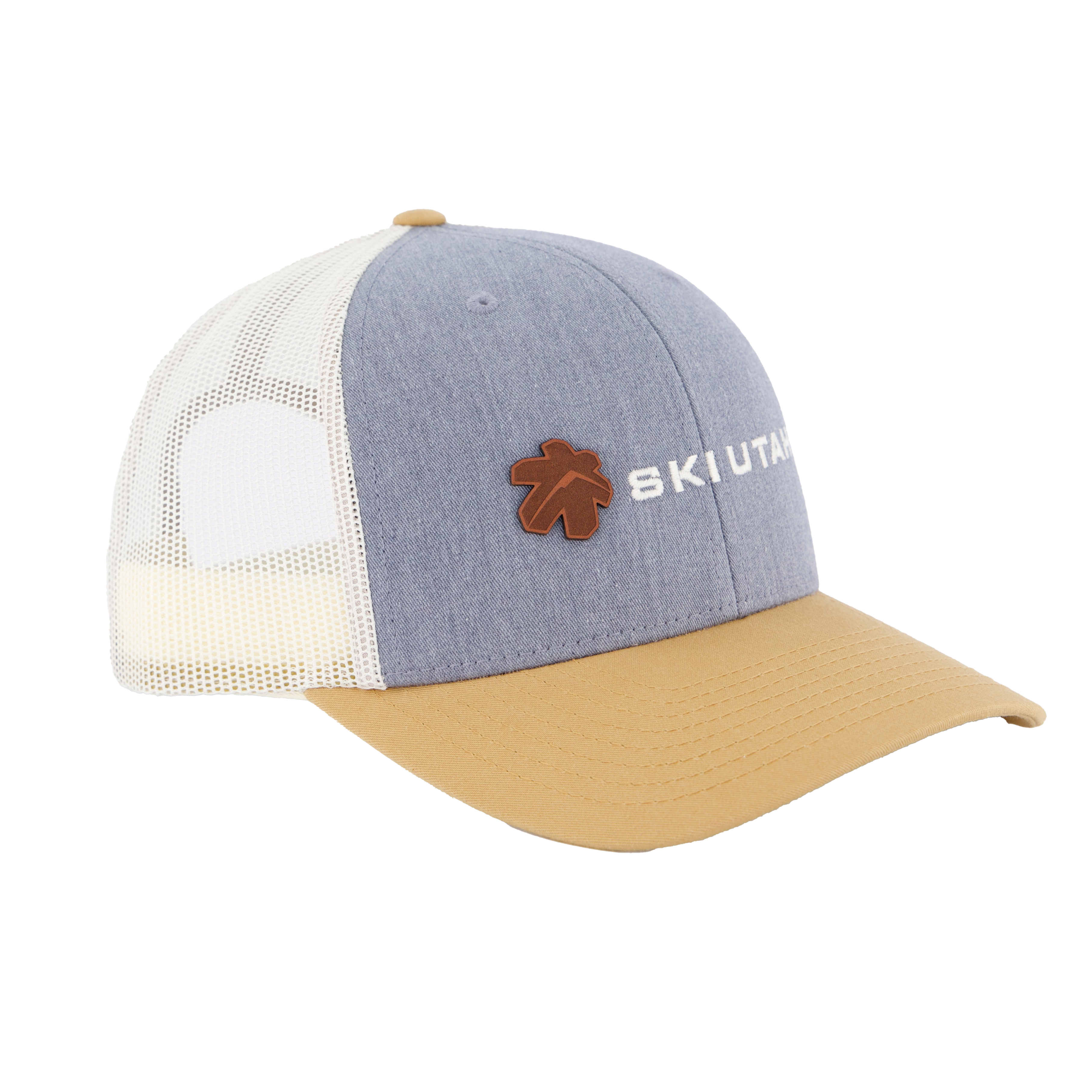 Ski Utah Logo Leather Patch Snapback Trucker Heather Grey/Birch/Biscuit Hat