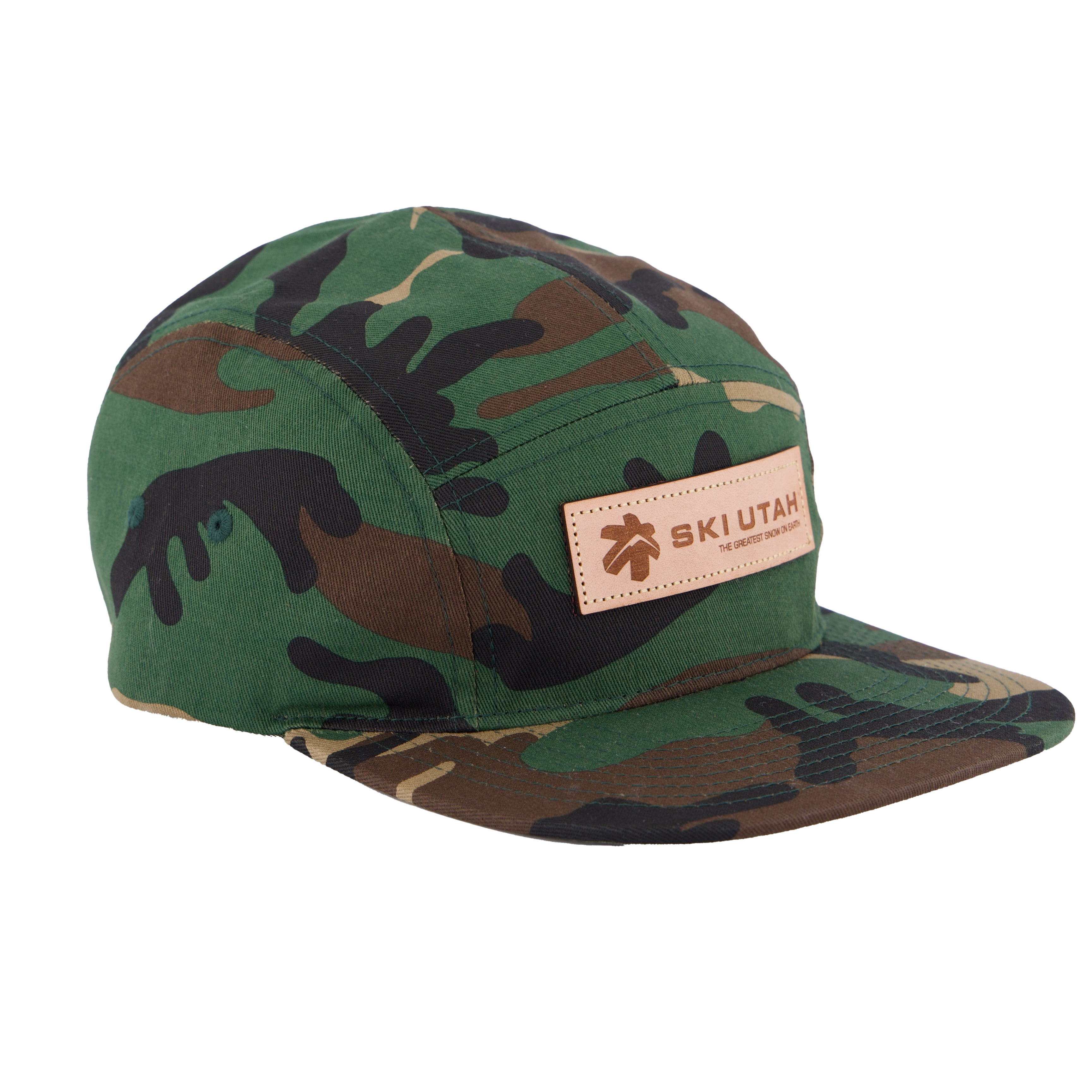 Ski Utah Logo Leather Patch Flat Bill Strapback Camo Hat