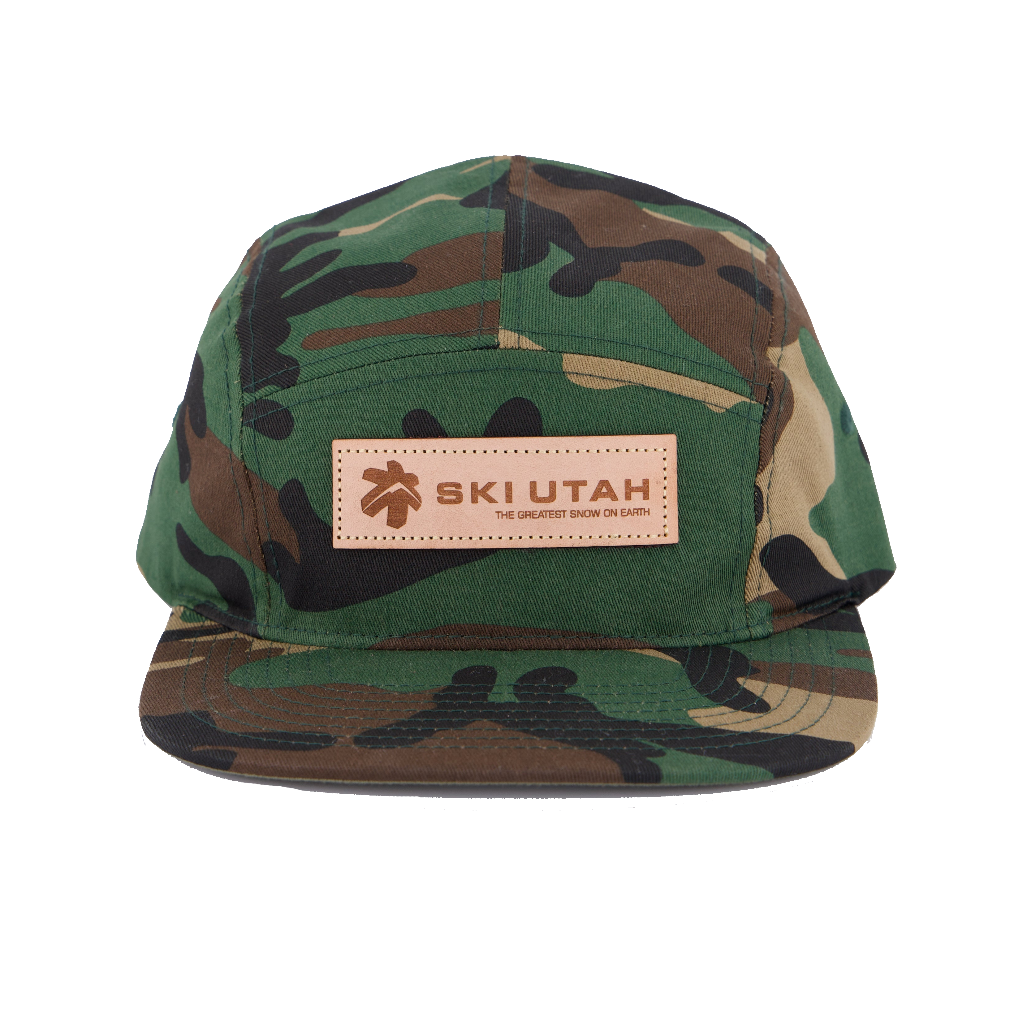 Ski Utah Logo Leather Patch Flat Bill Strapback Camo Hat