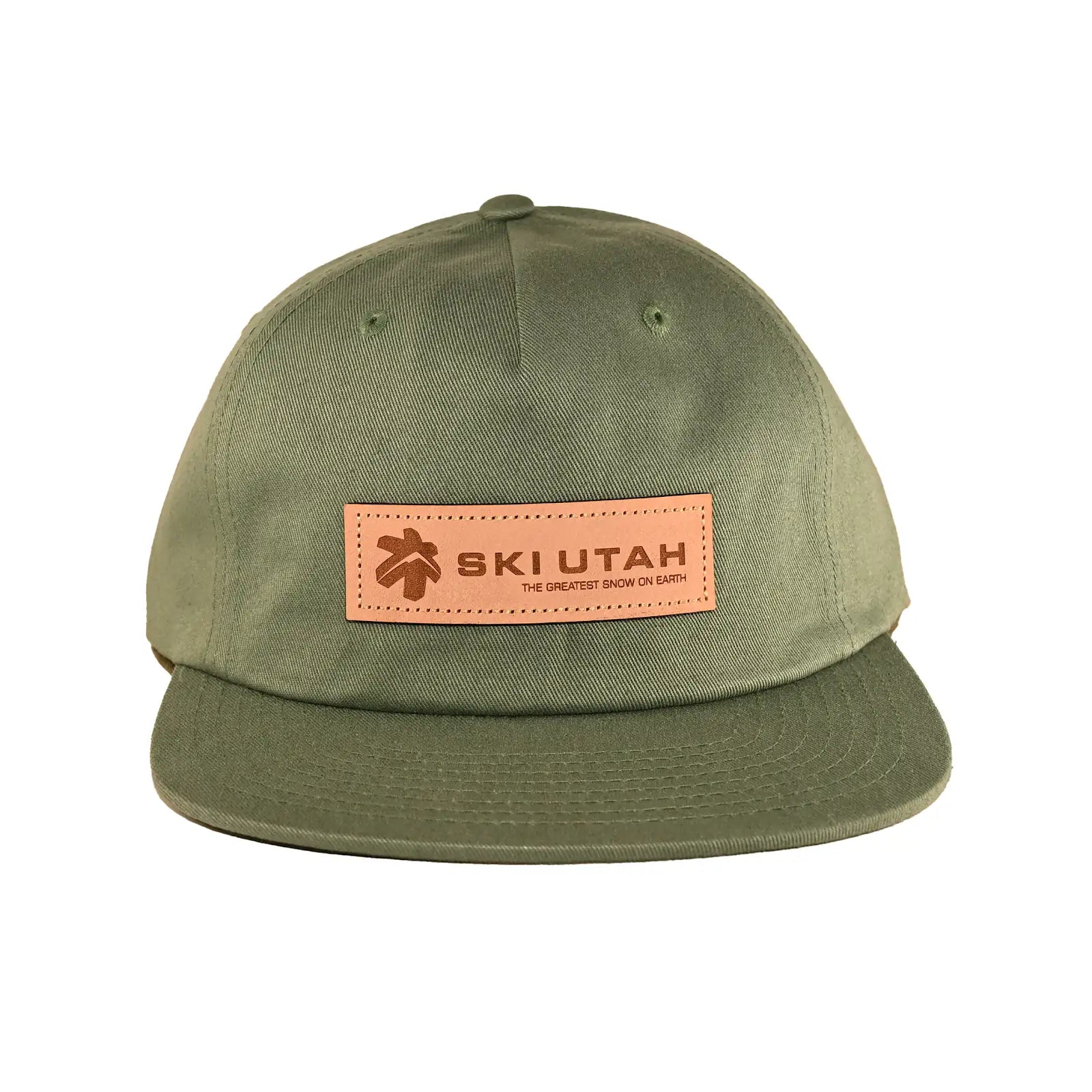 Ski Utah Logo Leather Patch Unstructured Strapback Washed Green Hat