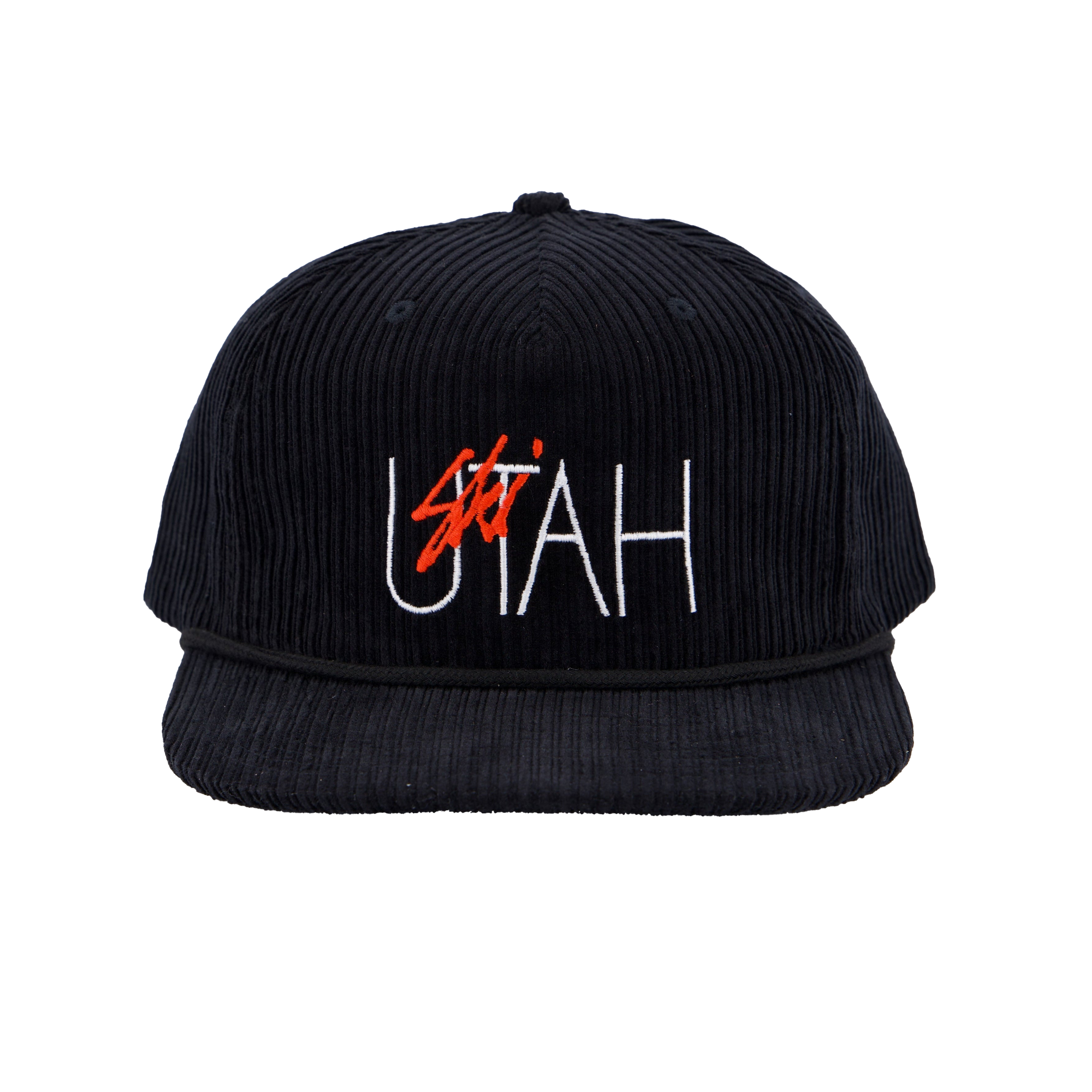 Ski Utah Classic Embroidered Corduroy Snapback Black Hat